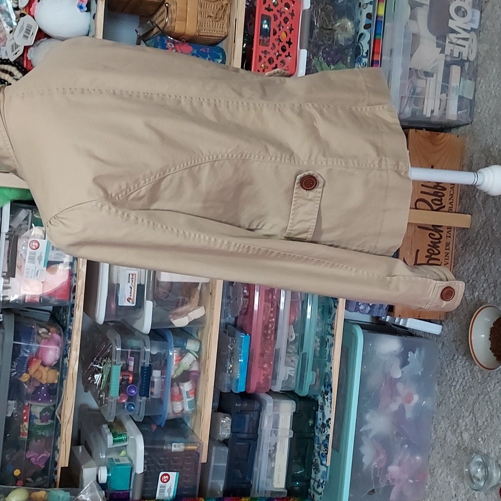 GAP Khaki Button Closure multi Pocket Utility Jacket Structured Shoulders Sz 10 - Picture 5 of 9